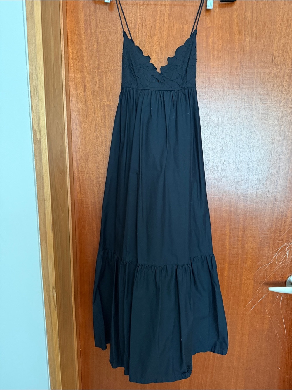 Zara Black Scalloped V-Neck Maxi Dress